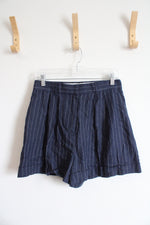 NEW H&M Navy & White Pinstripe Linen Shorts | 6