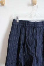 NEW H&M Navy & White Pinstripe Linen Shorts | 6