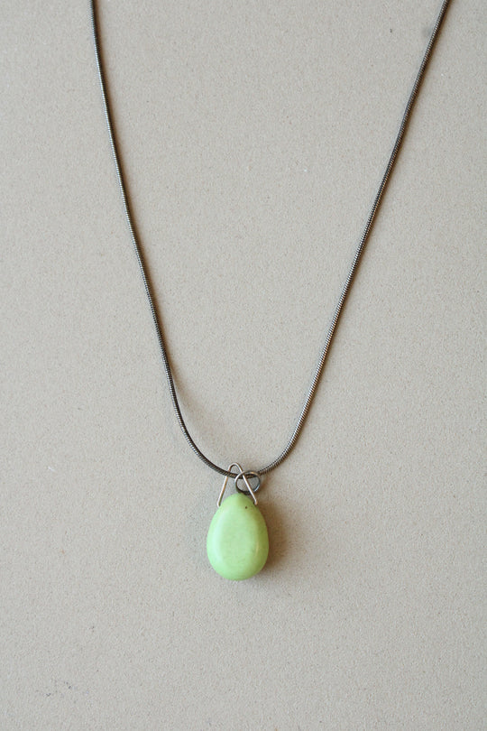 Lime Green Stone Sterling Silver Snake Chain Necklace