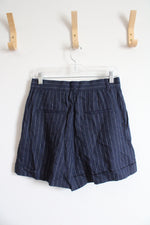 NEW H&M Navy & White Pinstripe Linen Shorts | 6