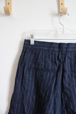 NEW H&M Navy & White Pinstripe Linen Shorts | 6