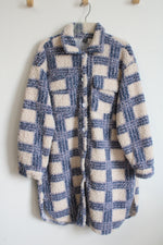 Shein Blue Plaid Boucle Long Jacket | L