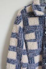 Shein Blue Plaid Boucle Long Jacket | L