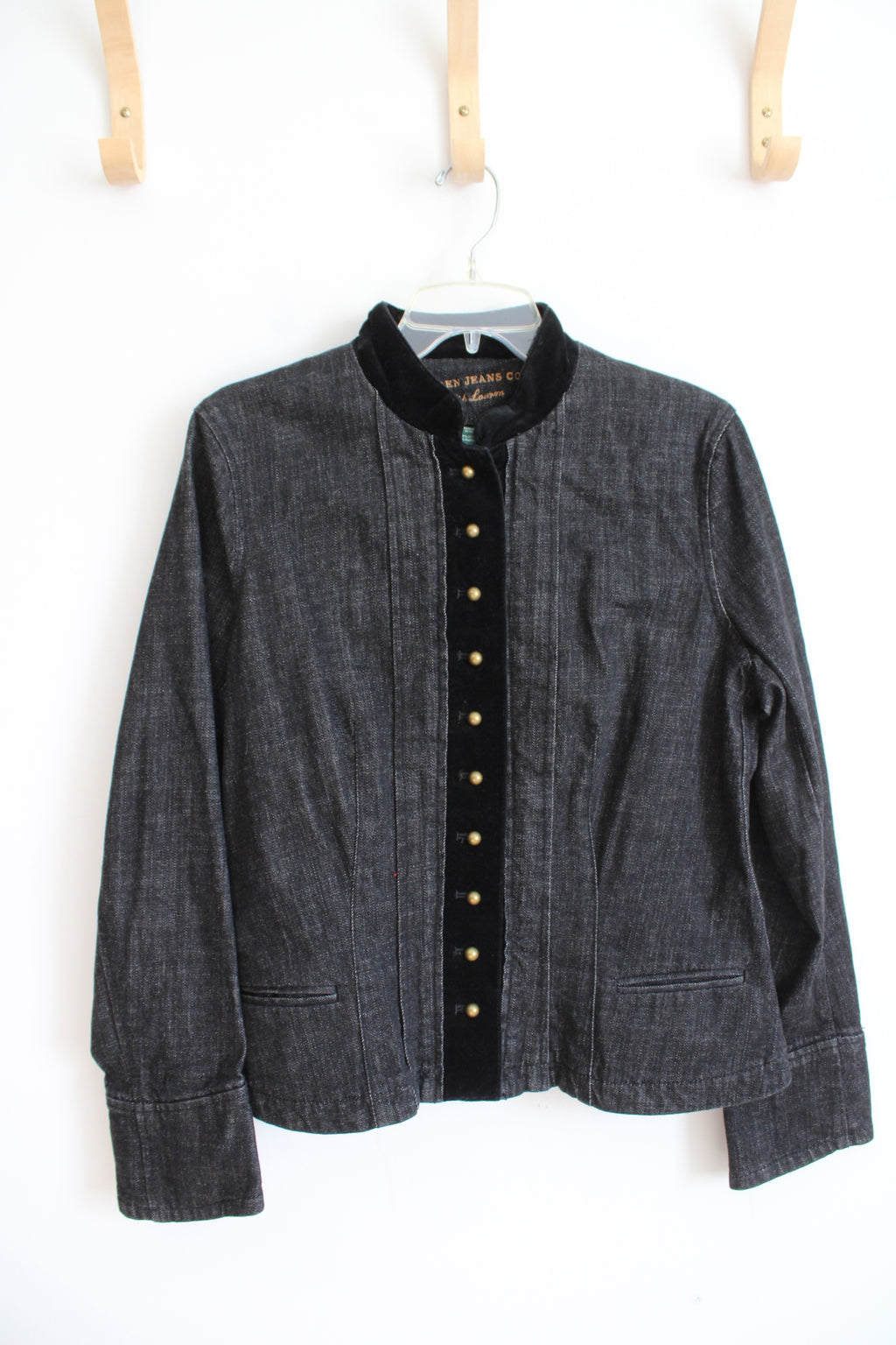 Ralph Lauren Lauren Jeans Co. Vintage Velvet Collared Black Denim Jacket | L