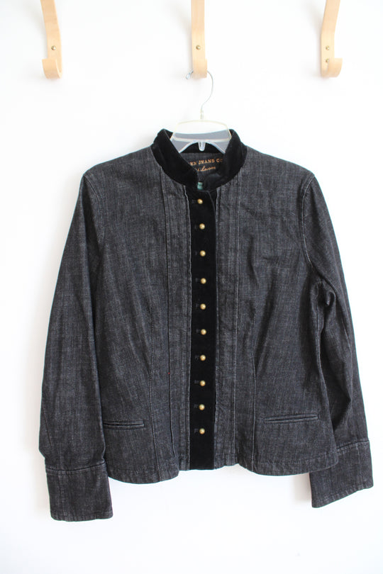 Ralph Lauren Lauren Jeans Co. Vintage Velvet Collared Black Denim Jacket | L