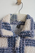 Shein Blue Plaid Boucle Long Jacket | L