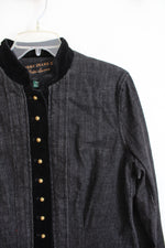 Ralph Lauren Lauren Jeans Co. Vintage Velvet Collared Black Denim Jacket | L