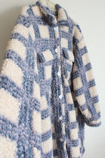 Shein Blue Plaid Boucle Long Jacket | L