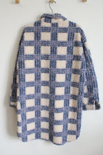 Shein Blue Plaid Boucle Long Jacket | L