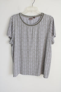 Chico's Easywear Green White Patterned Top | 3 (XL/16)