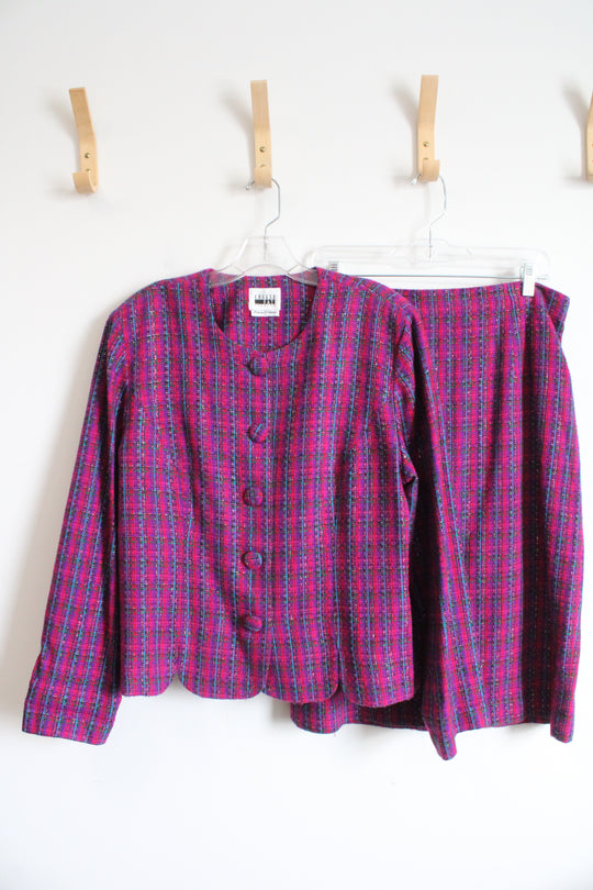 Vintage Leslie Fay Fuchsia Shimmer Tweed Jacket & Skirt Set | 16