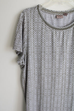 Chico's Easywear Green White Patterned Top | 3 (XL/16)