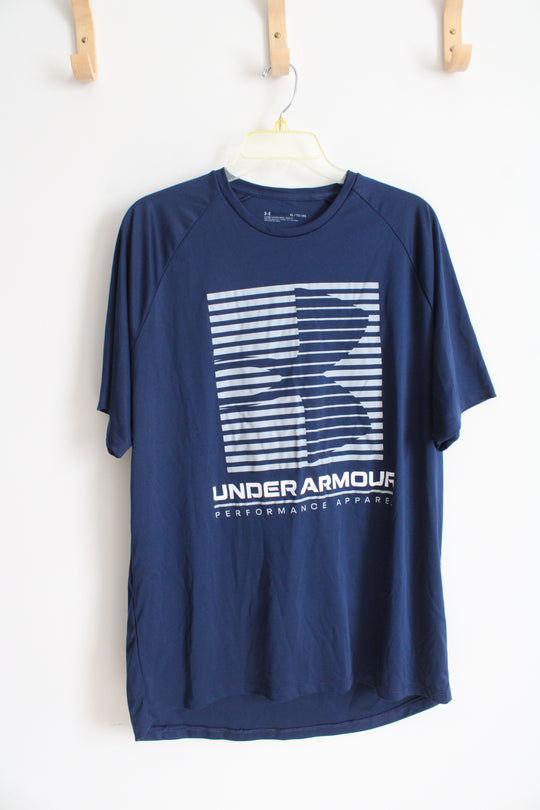 Under Armour Blue Striped Logo Shirt | XL