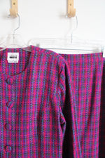 Vintage Leslie Fay Fuchsia Shimmer Tweed Jacket & Skirt Set | 16