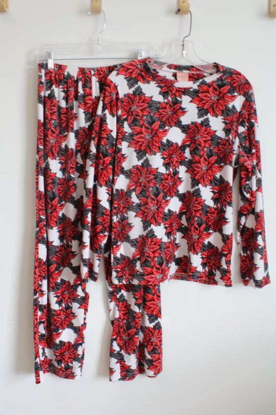 Barely Pink Soft Red White Poinsettia Pajamas | S