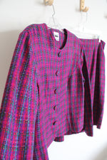 Vintage Leslie Fay Fuchsia Shimmer Tweed Jacket & Skirt Set | 16