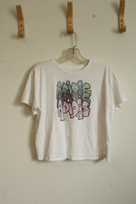 Adidas White Cropped Tee with Glitter Logo | L