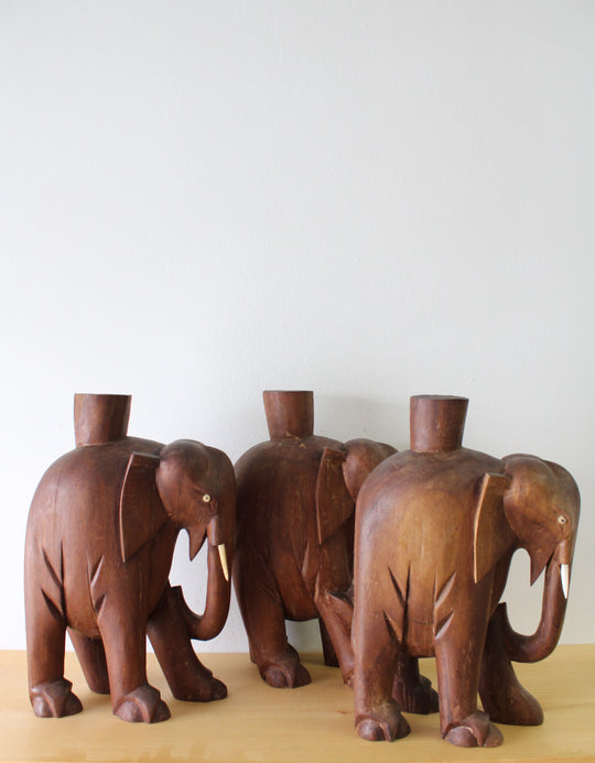 Vintage Mahogany Wood Handmade Elephant Table Legs | Set Of 3