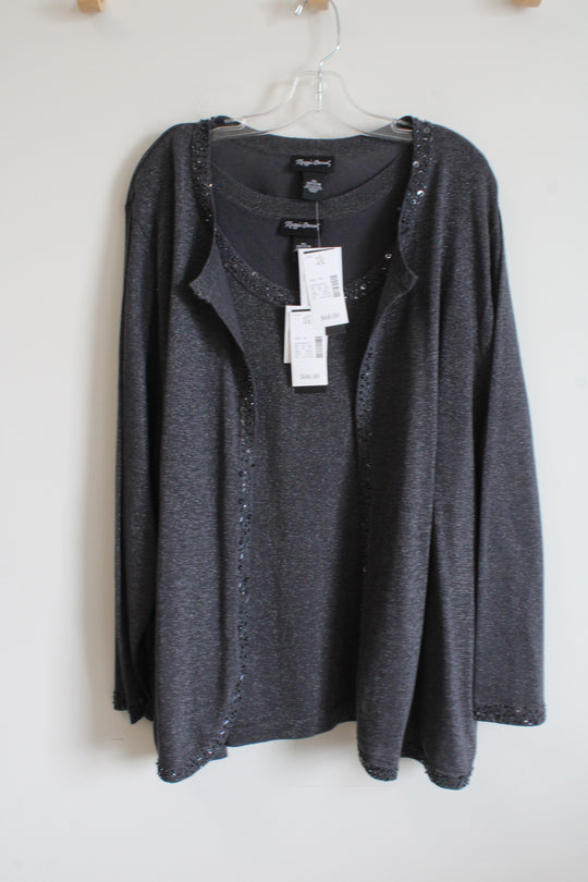 NEW Maggie Barns Gray Shimmer Tank & Cardigan Set | 4X