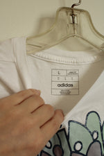 Adidas White Cropped Tee with Glitter Logo | L
