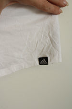 Adidas White Cropped Tee with Glitter Logo | L