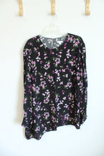 NEW J.Jill Asymmetrical Hem Layover Black Pink Floral Blouse | 3X