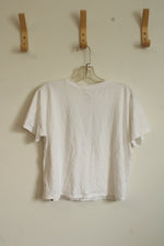 Adidas White Cropped Tee with Glitter Logo | L