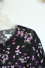 NEW J.Jill Asymmetrical Hem Layover Black Pink Floral Blouse | 3X