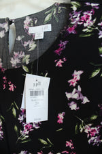 NEW J.Jill Asymmetrical Hem Layover Black Pink Floral Blouse | 3X