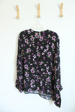 NEW J.Jill Asymmetrical Hem Layover Black Pink Floral Blouse | 3X