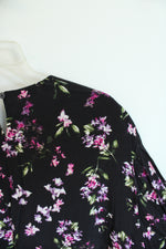 NEW J.Jill Asymmetrical Hem Layover Black Pink Floral Blouse | 3X