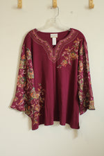 New Alfred Dunner Wine Foral 3Q Sleeve Tunic | 2XL