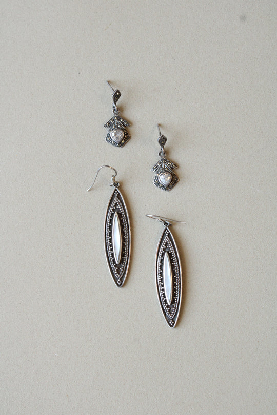Sterling Silver Mother Of Pearl & Clear Crystal Earring Pair