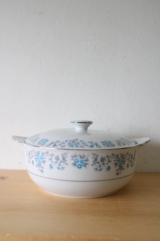 Lynns Helen Fine China Blue Gray Floral Covered Serving Dish