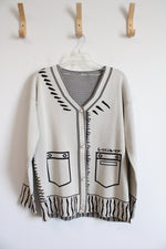 Beige & Black Print Graffiti Cardigan | L