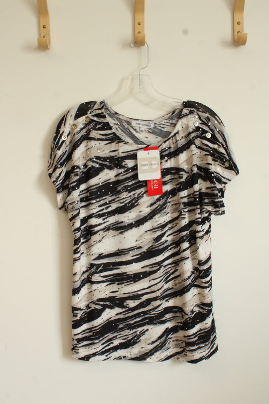 NEW Emily Daniels Silver SS Dot Top with Buttons | L