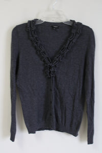 Talbots Gray Ruffle Front Cardigan | M