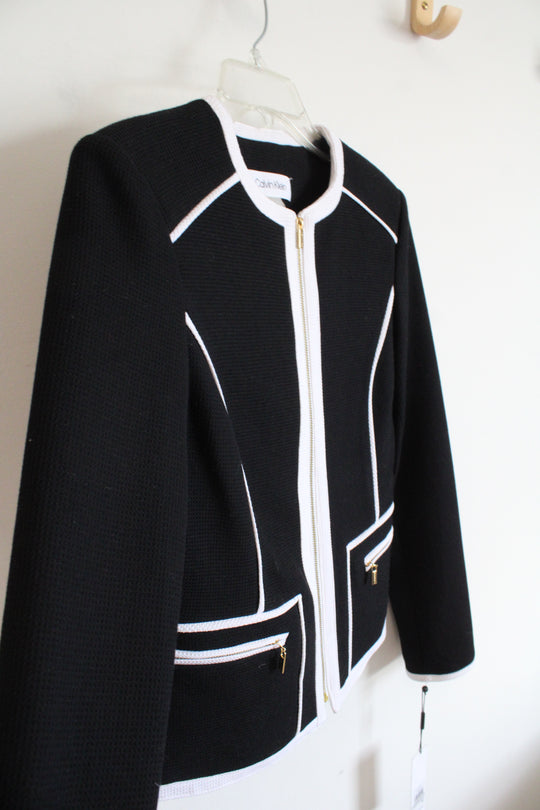 NEW Calvin Klein Black & White Piped Trim Jacket | 0
