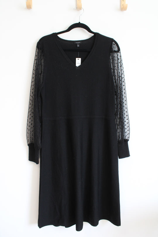 NEW Talbots Black Knit Sheer Sleeve Wool Dress | L