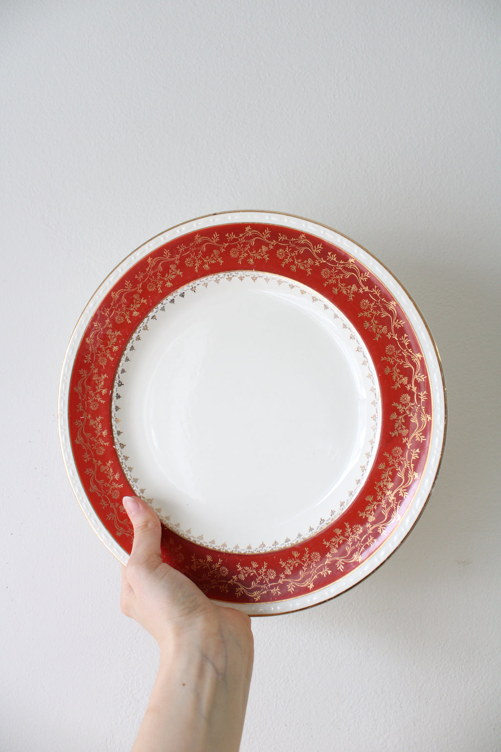 Craftsman Dinnerware USA Warranted 18 KT Gold Trimmed Red Dinner Plate | 10"