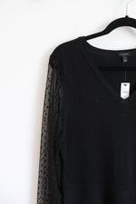 NEW Talbots Black Knit Sheer Sleeve Wool Dress | L