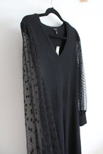NEW Talbots Black Knit Sheer Sleeve Wool Dress | L