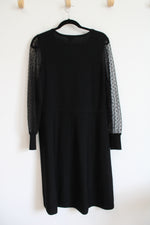 NEW Talbots Black Knit Sheer Sleeve Wool Dress | L