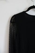NEW Talbots Black Knit Sheer Sleeve Wool Dress | L