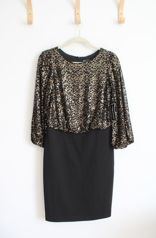 NEW Jessica Howard Black & Gold Sequined Sheath Dress | 8