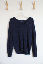 Polo Ralph Lauren Navy Cable Knit V-Neck Sweater | XL