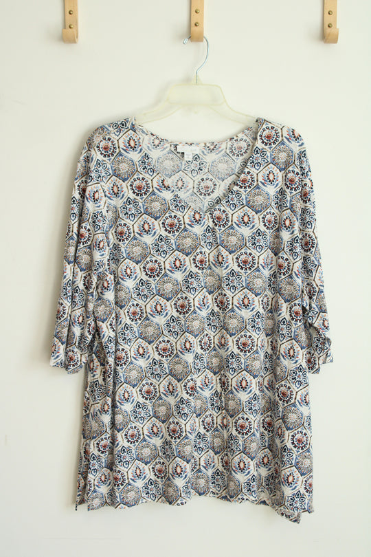 J. Jill White Medallion Print V-neck Blouse | 3X