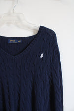 Polo Ralph Lauren Navy Cable Knit V-Neck Sweater | XL