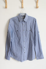 Express Slim Fit Blue Black & White Patterned Button Down Shirt | M