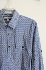 Express Slim Fit Blue Black & White Patterned Button Down Shirt | M